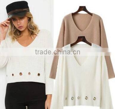 Runwaylover 136 2017 Ladies Sexy Deep V-Neck Knitted Hollow Out T-Shirt