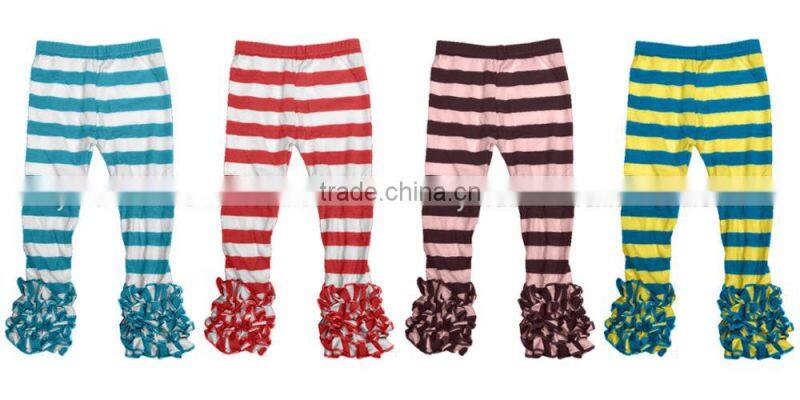 2017 new style children long ruffle pants boutique striped pants high quality girls pants