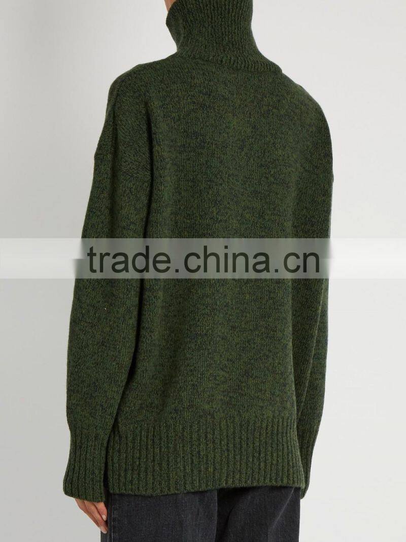 High Quality Custom High Neck Green Sweater Women 2017