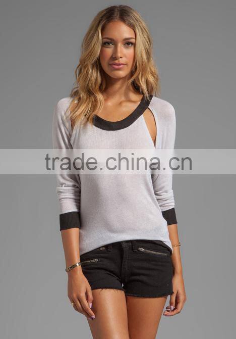 contrast color rib knit sweater