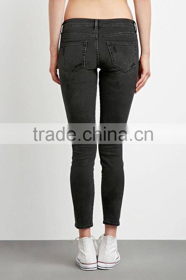 2017 High quality hot selling washed holes cheap price jeans cargo trousers for ladies