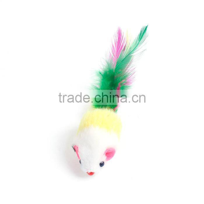 Plush Wand Pet Teaser Mouse Animal Yellow White Feather