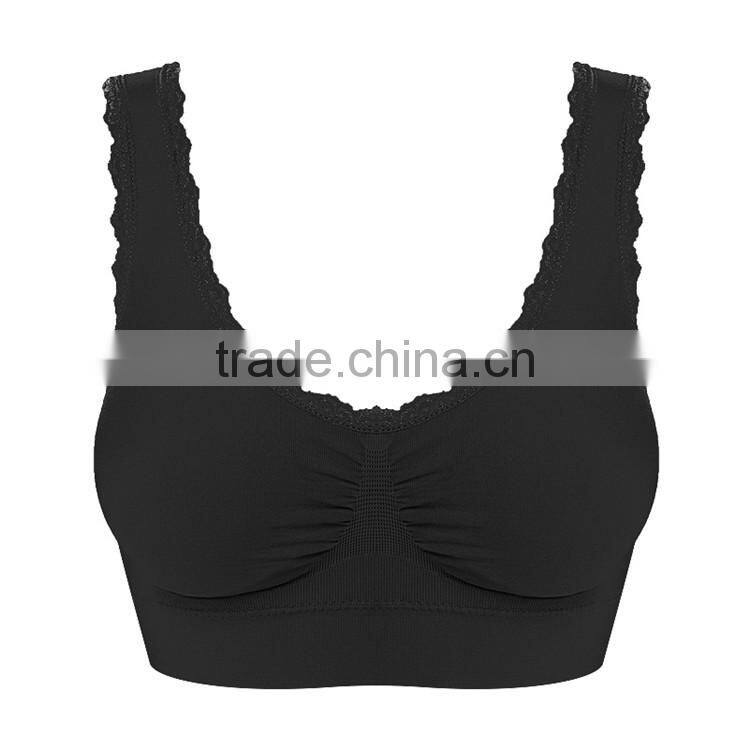 High grade shockproof full cup lace U-design nylon sexy women sports bra