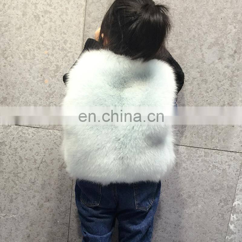 2016 European Winter New Girls Light Blue Cute Plush Real Fox Fur Kids Fur Vest