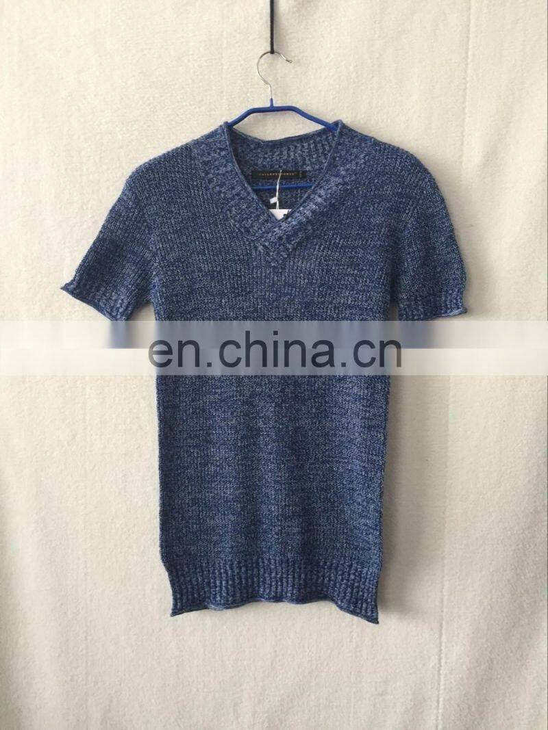 2017 stylish men blue v neck nice knit soft sweater t shirt