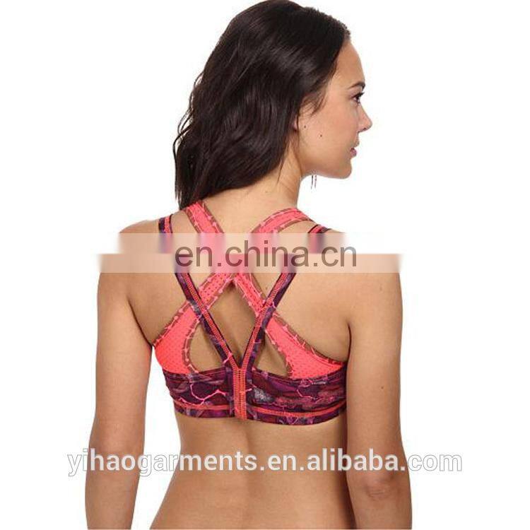 Yihao new design custom plaid cotton/spandex dry fit womens sport wear tight fitness sexy yoga bra