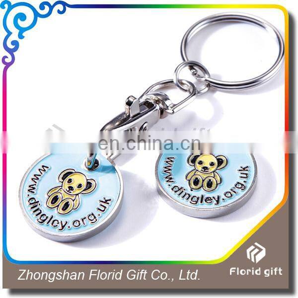 Custom logo metal trolley coin keychain/promotional trolley coin keyring