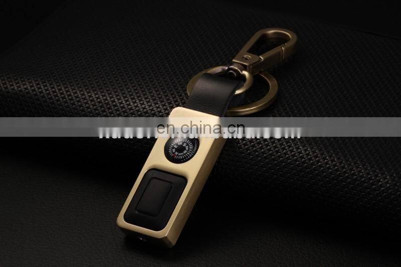 fashion led light compass designer leather keychains