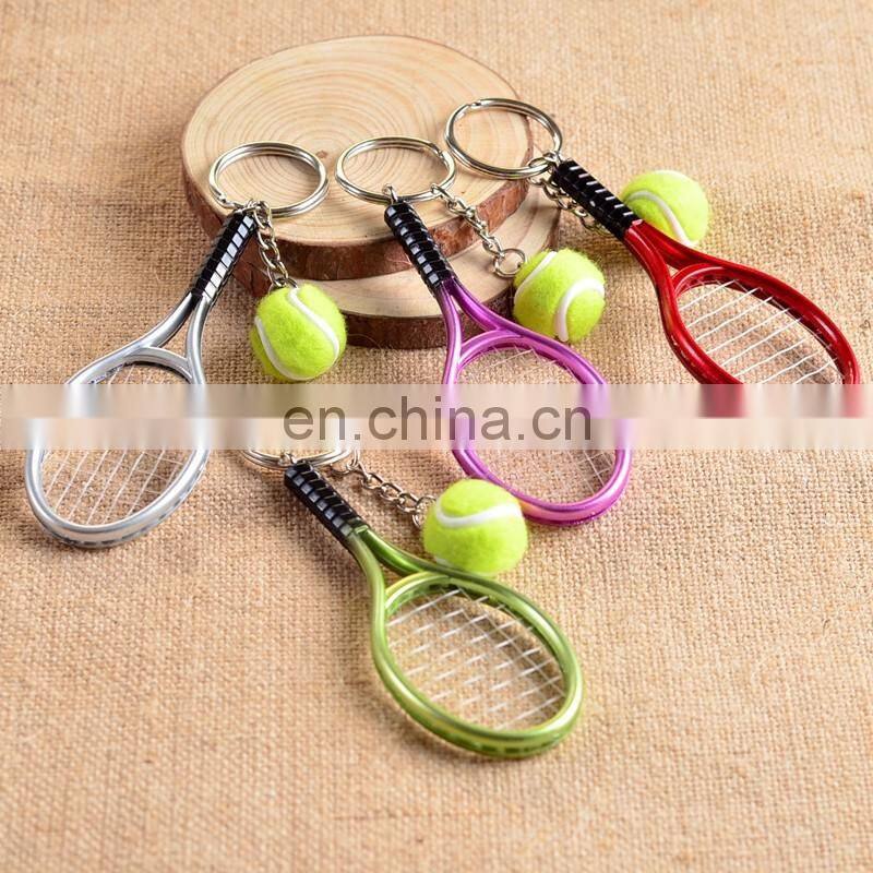 custom sport key holder plastic tennis ball keyring metal 3d mini tennis and tennis racket keychain for club game gifts