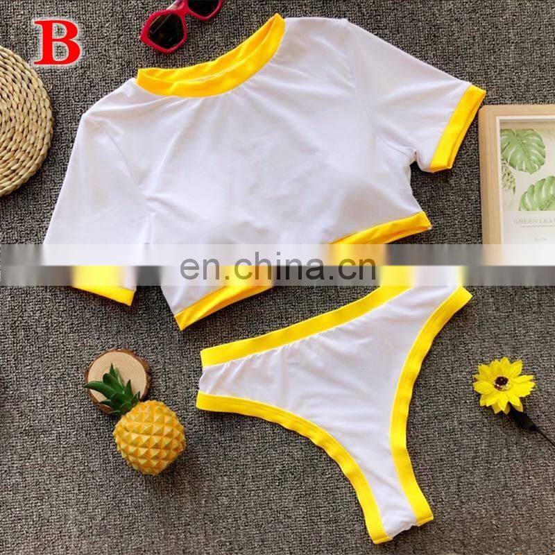 Knot crop top bikini 2019 Leopard swimwear women bathers Yellow brazilian swimsuit female T-shirt thong bikini sexy swimming new