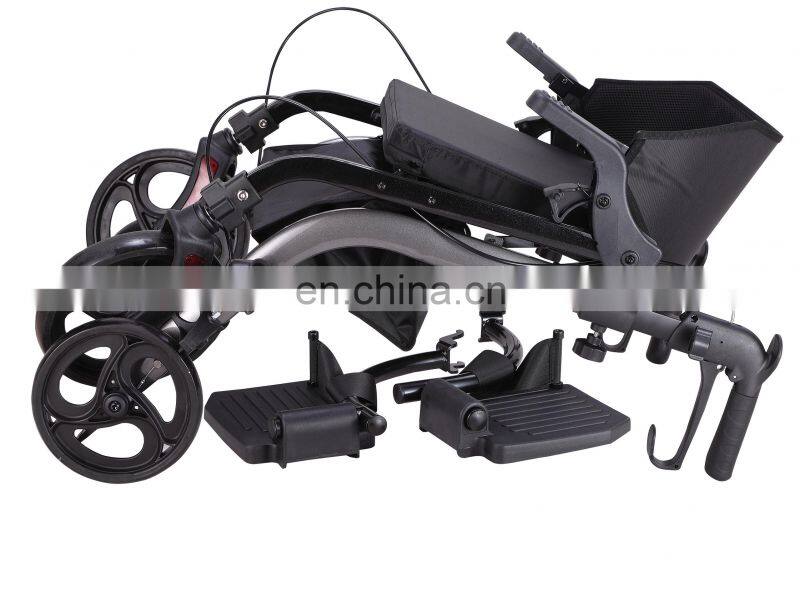 Aluminum Lightweight Foldable Rollator Seat Four Wheel Adult Rollators Walker with Footrest Wheelchair 83.5-98.7cm TWA-9269 10cm