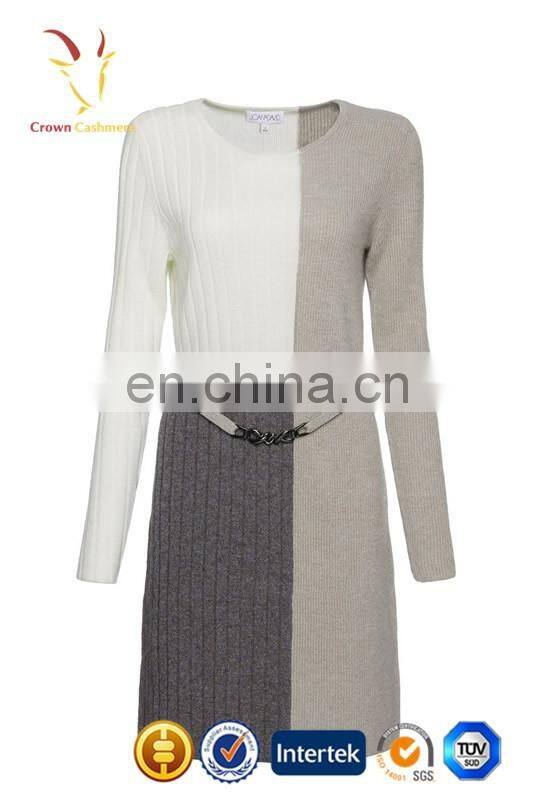 Ladies fashion winter cashmere dress design rib knit sweater dress