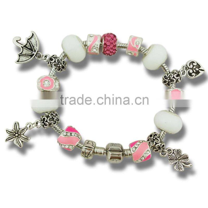 Cute Enamel pendant pink european glass beads charm bracelets