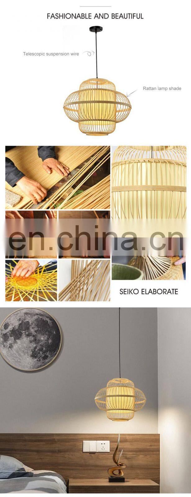 HUAYI Factory Wholesale Southeast Asian Style Indoor Bedroom Hanging Handmade Bamboo E27 5W LED Pendant Light