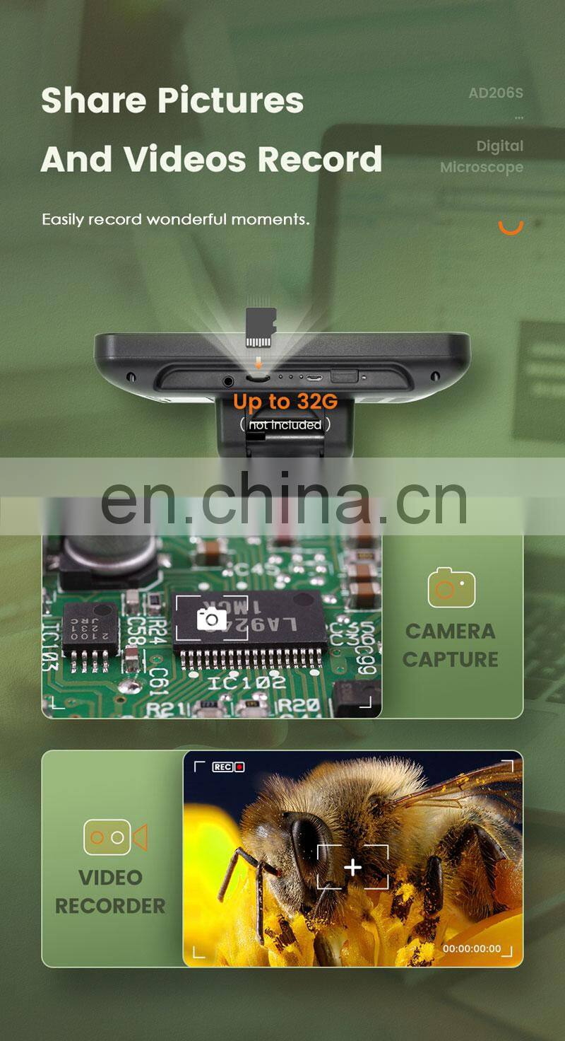 Andonstar AD206S 50X 2MP Industrial Digital Microscope with USB Endoscope Dual-Lens Display 7" Screen