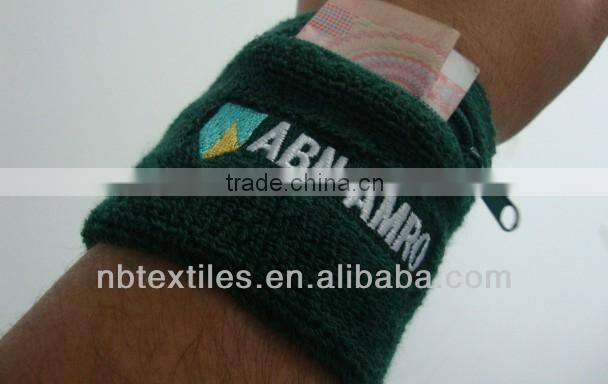 Cotton sport sweatband with zipper pocket