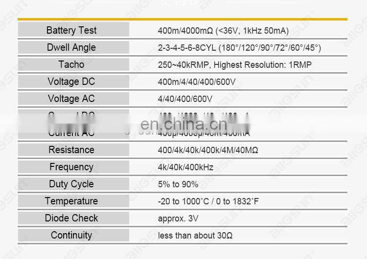 All-sun EM132 Automotive Multimeter Digital Auto Diagnosis Tacho Meter AC DC Amp Volt Ohm Temp Battery Tester Engine RPM