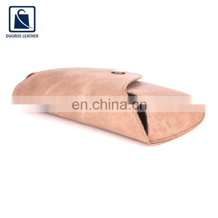 Anthracite Fitting Matching Stitching Unique Design Unisex Genuine Leather Sunglasses Case at Wholesale Price