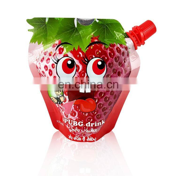 Juice packaging shaped pack 125ml custom liquid stand up spout pouches plastic food grade aluminum foil doypack
