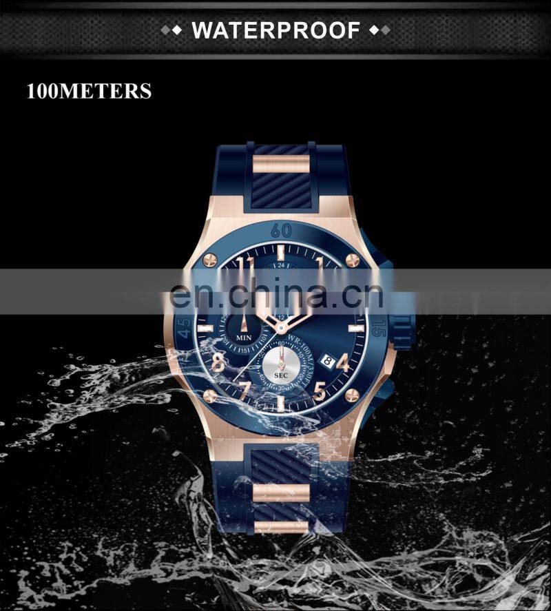 2022 High Quality Blue Silicone Quartz Watches Custom Logo Rose Gold Steel Case Sport Watch Designer Watch Luxury Men
