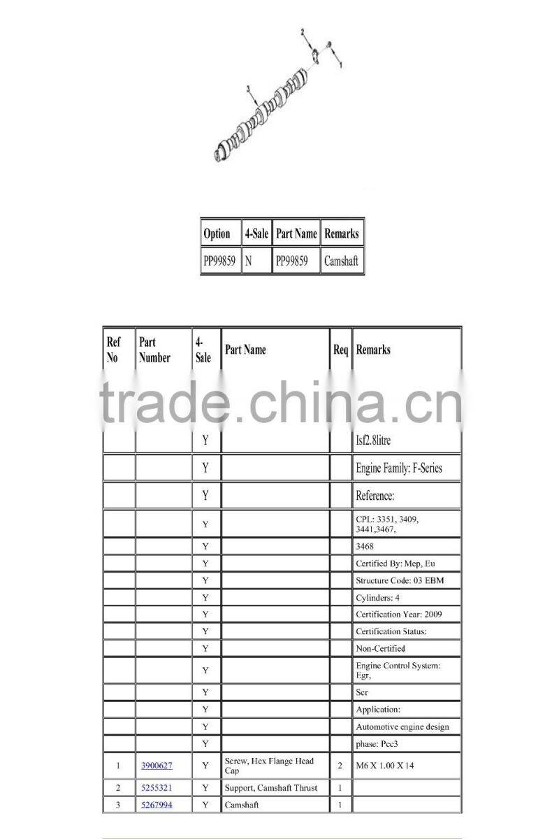 ISF2.8 5267994 Auto Parts engine Camshaft Assembly