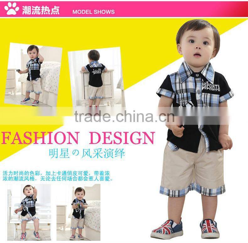 Hot sale children boy's clothing sets,grid designs,2014 Summer