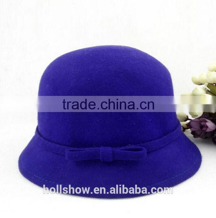 British Style Bowknot Ribbon Dome Wool Felt Elegant Charm Women Church Hat