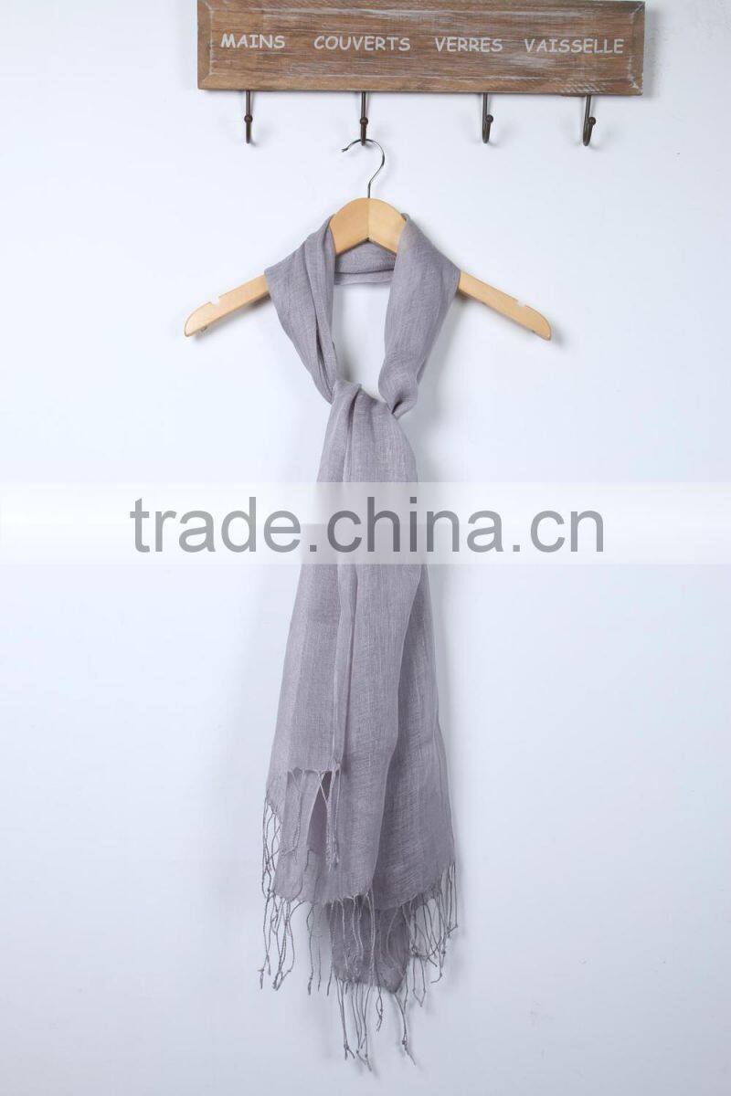 Custom Japan Fashion Women Solid Color Tassel Cotton Linen Pashmina Scarfs