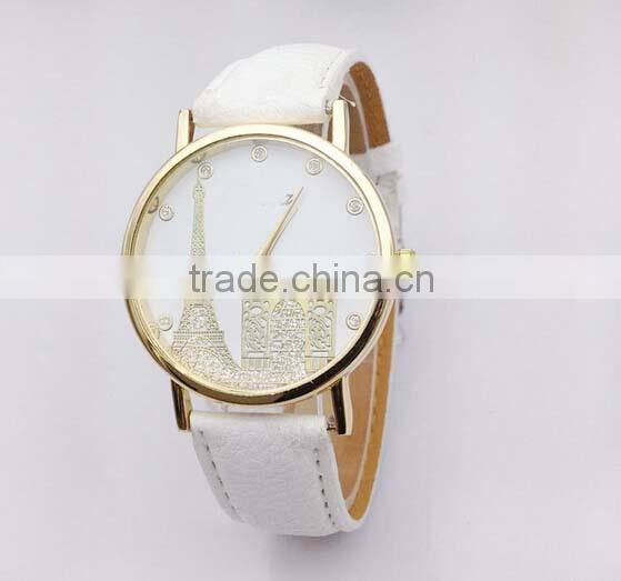 High quality Leather watch Women's Eiffel Tower Printed Dial Faux Leather Analog Quartz Wrist Watch
