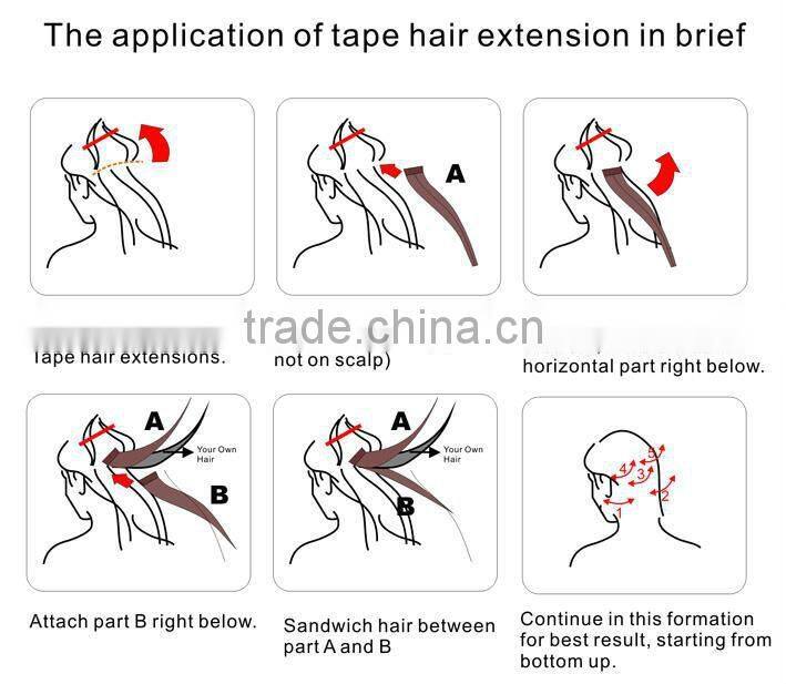 Wholesale tape in hair extensions 100% human hair indian remy tape hair extensions