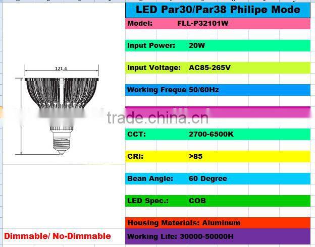 60 Degree beam angle cob led spotlight high power aluminum 10w led par 30