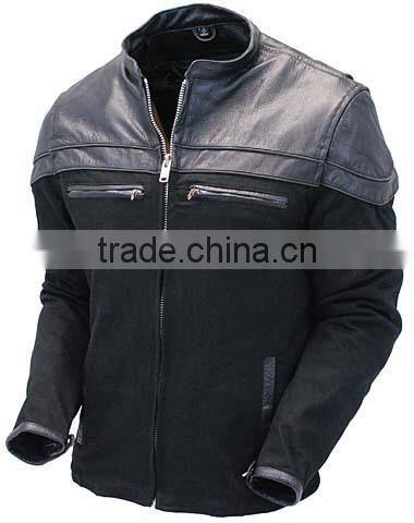 2015 New fashion Tuscan Vented Denim and Leather Motorcycle Scooter Jacket with Reflectors for mens motorbike leather jacket