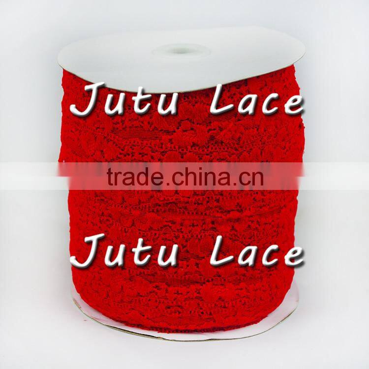 Lace Elastic 1" Red Stretch Lace Elastic by the yard wide lace elastic trim - baby headband lace elastic