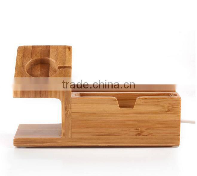 Keno Bamboo Wood Charging Stand with 3 USB Port Charging Mount Holder for Apple Watch and for iPhone 4S 5 5S 6 6 Plus