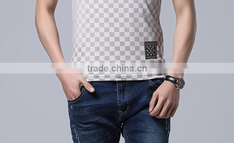 O neck cotton t-shirt with dark blue color