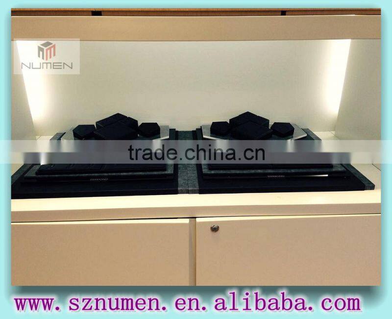 2015 newest jewelry counter display romantic pink pu leather display for wedding jewellery