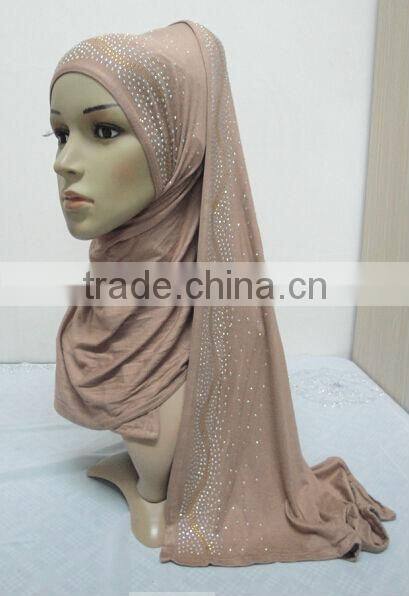 JL054 latest cotton jersey scarf with rhinestones,muslim hijab scarf