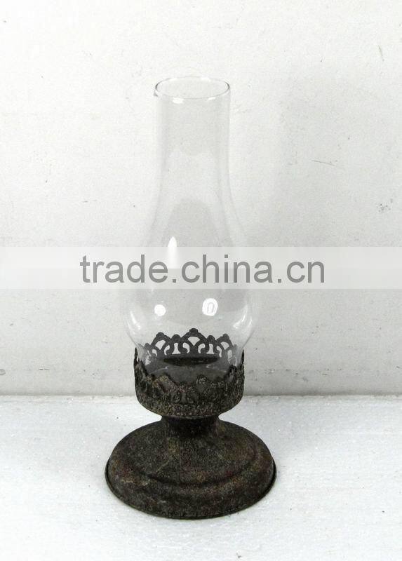 DIA12.5CM metal candle holder w/hurricane glass