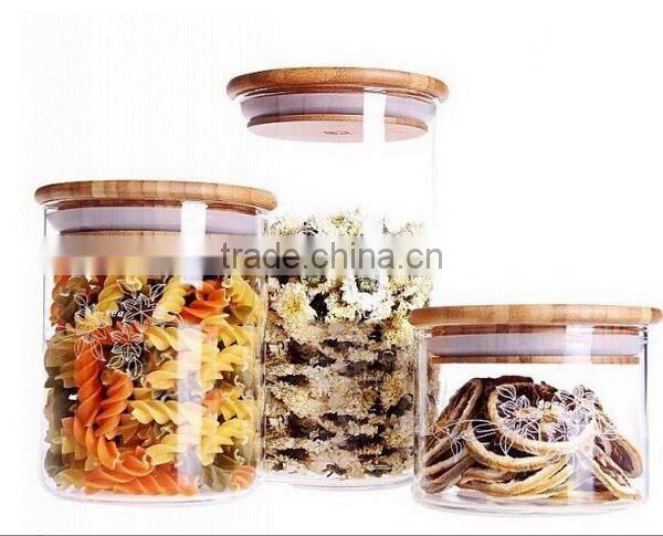 Top quality hot-sale tea glass canister with sealed bamboo lid
