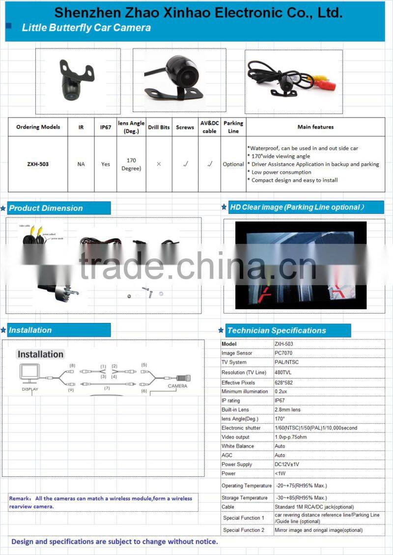 high quality wide-angle lens,high-definition,waterproof car rear view camera,Little Butterfly Car Camera