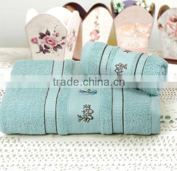 bamboo fiber solid color bath/face/hand towel with jacquard&embroidery on the border
