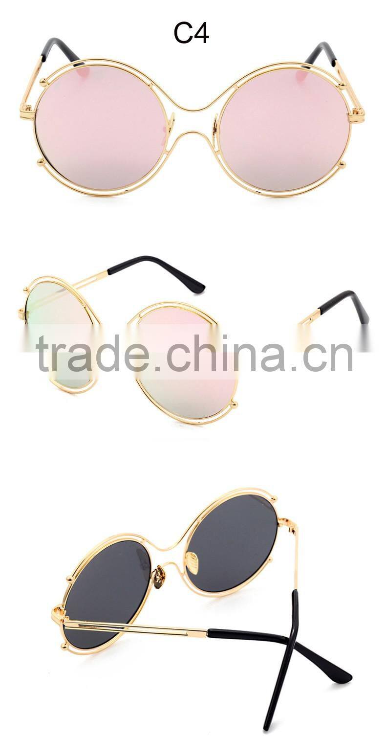 2016 Designer sunglasses Classic Metal Big Frame Round Shades Vintage Ladies Brand Sun glasses CC5011