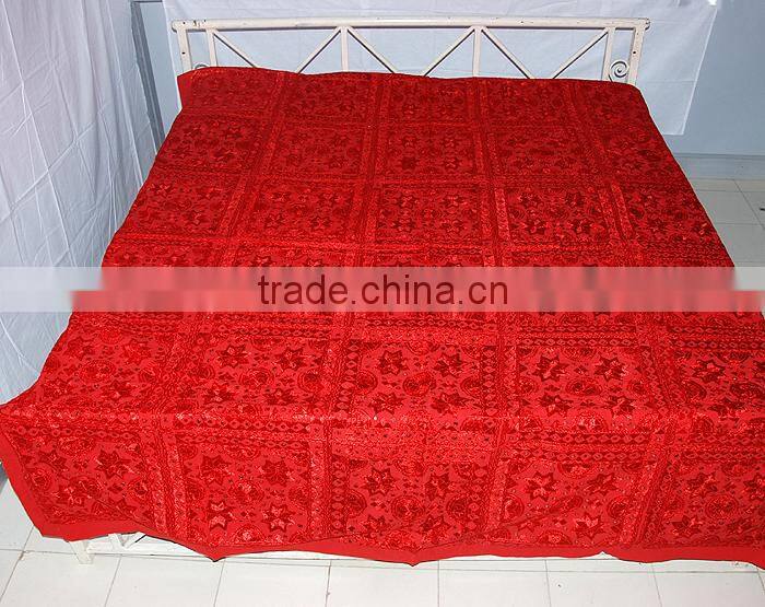 Jaipuri Turquoise Mirror Embroidered Bedsheets