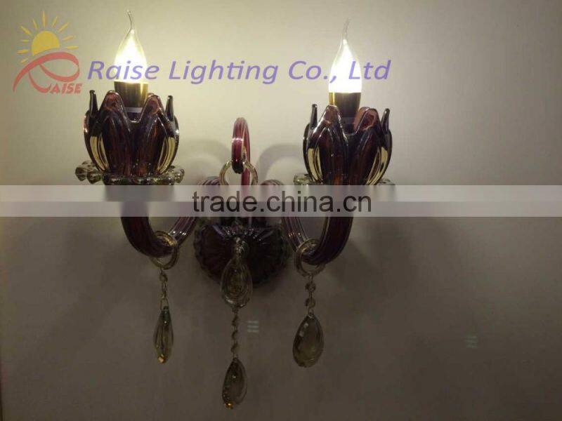 Purple candle wall sconces with crystals , crystal wall sconce for hotel