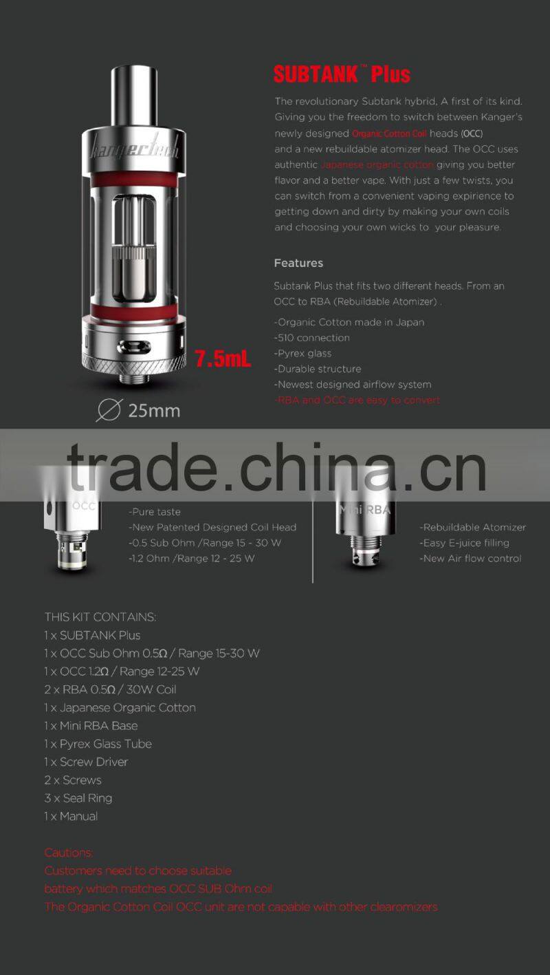 Huge Vapor Atomizer E Cigarette Kanger Subtank Plus Subtank V2 for High End