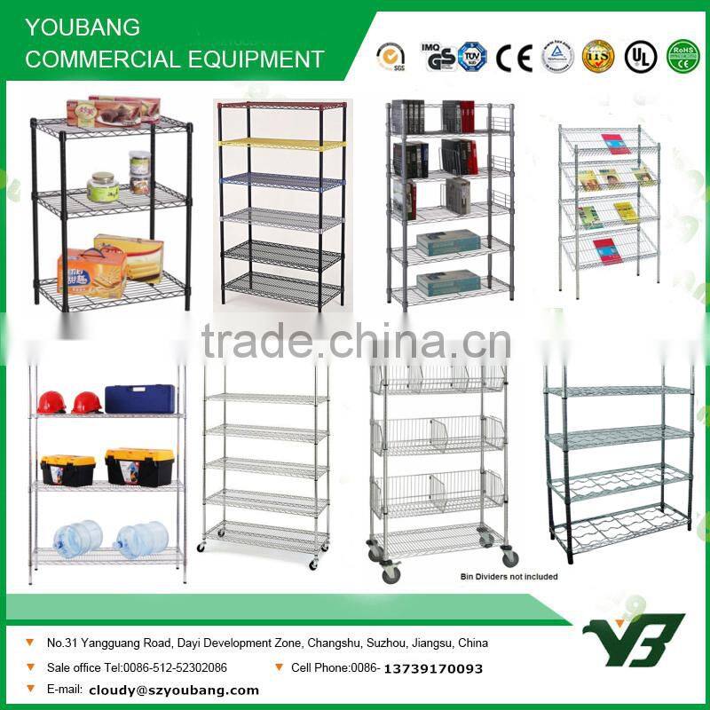 2015 hot sell NSF 150KGS 72x24 inch 5 layer chrome hospital heavy duty wire shelf with wheels (YB-WS019)