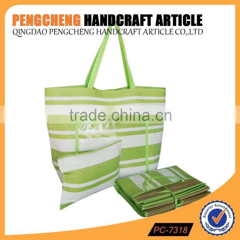 High quality wholesale promotion paper straw Striped tote bag women's beach bag