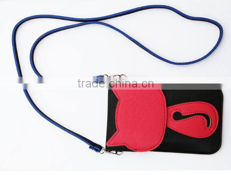 Lovely design cell phone credit card holder in PU material, 2 credit card pocket in back