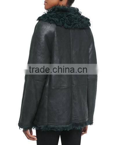 Sheep Leather/Shearling Fur Duffle Jacket, Hunter