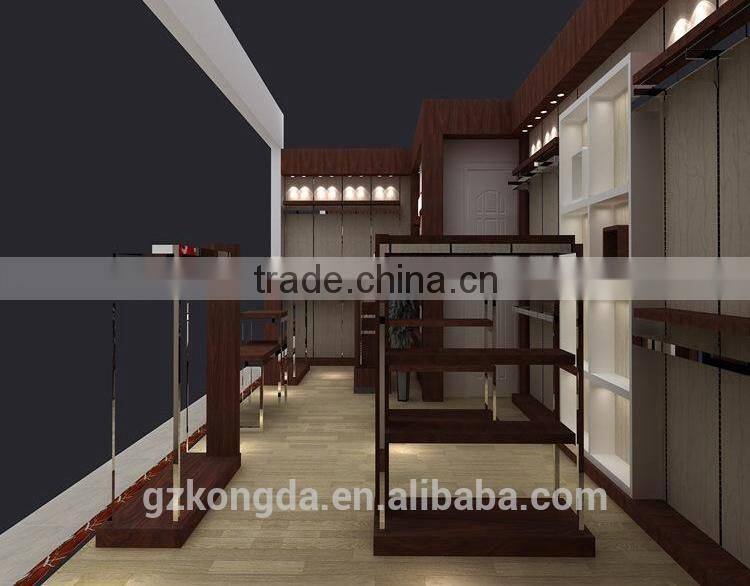 Floor display garment retail store wood display shelf with hangers